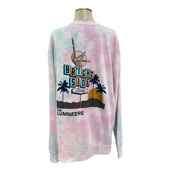 The Lumineers Brightside Roadside Motel Crewneck Sweatshirt Tie Dye Pink Blue XL - Picture 8 of 11